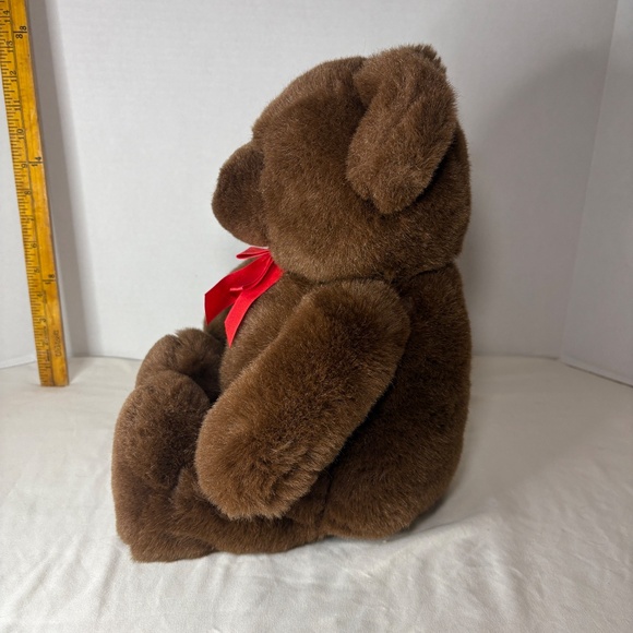 17" Gund Dark Brown Teddy Bear Stuffed Animal Plush Toy Red Bow Vintage - Picture 6 of 9